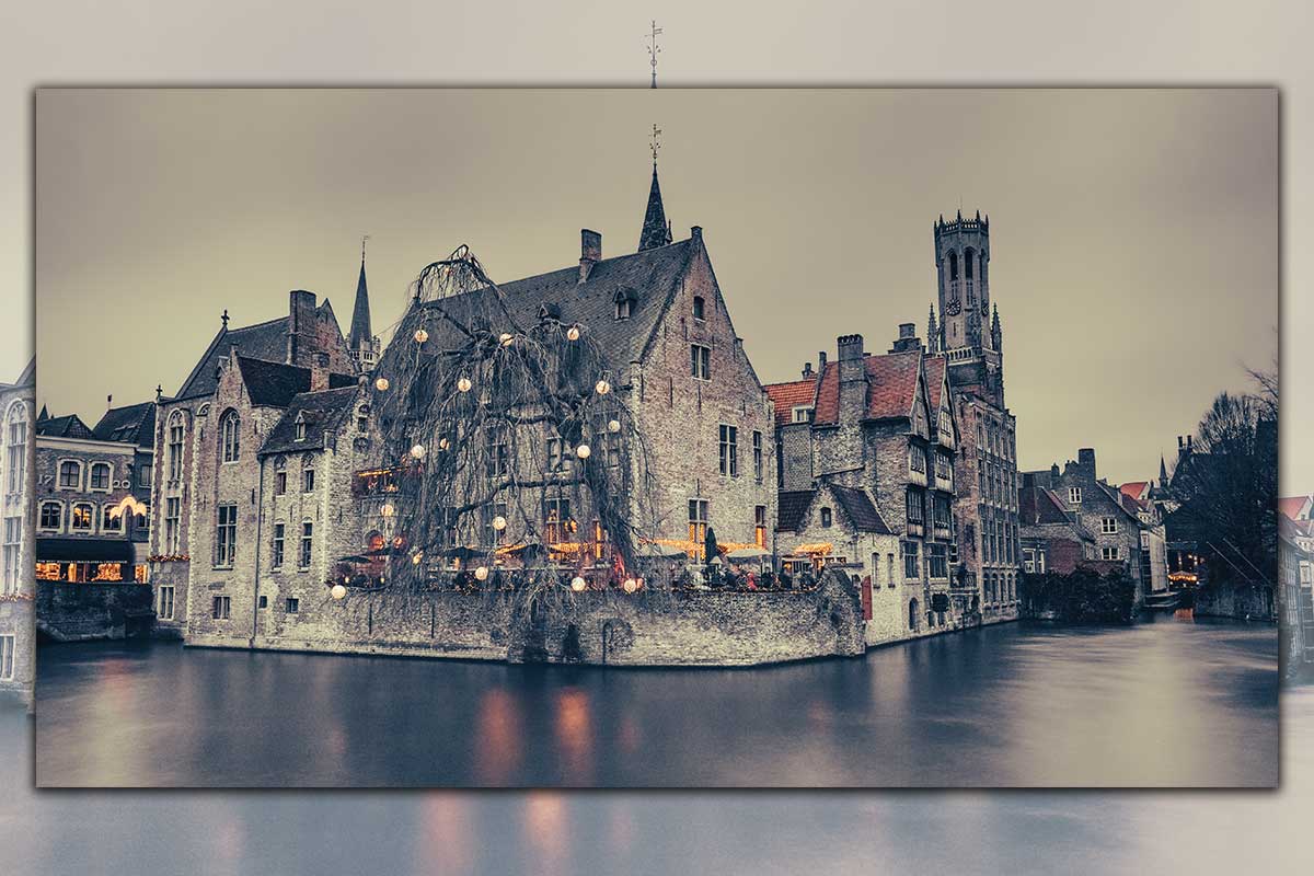 Moody Panorama long exposure bij Rozenhoedkaai in Brugge 