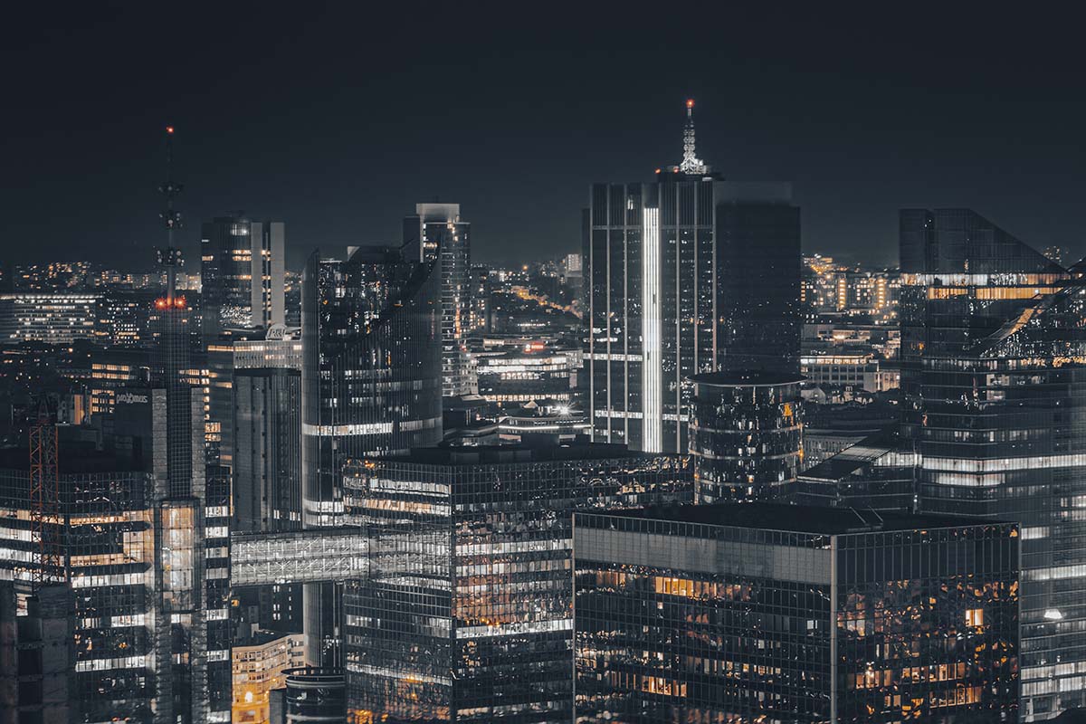 Zakendistrict met wolkenkrabbers in Brussel | Stadsfotografie| Nachtfotografie