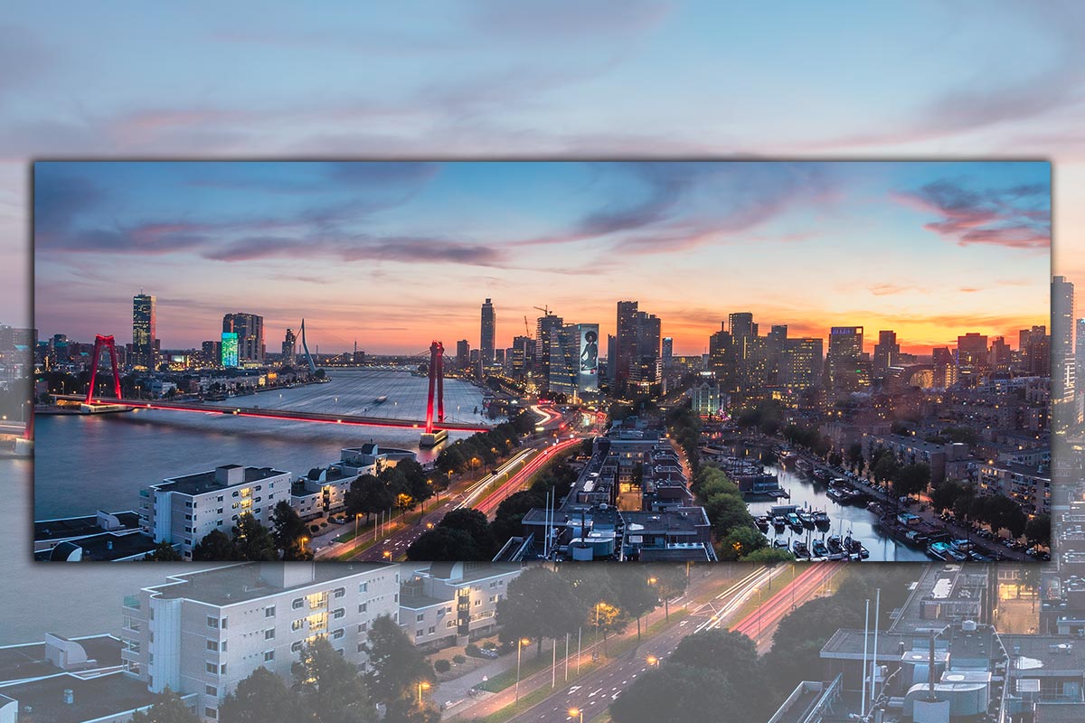 Skyline Rotterdam panorama by night